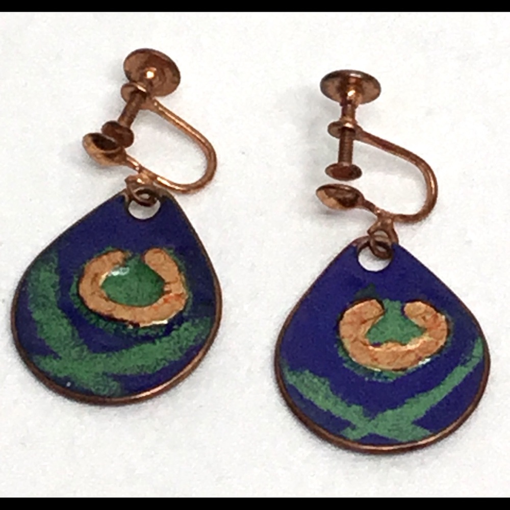 💎Abstract Acrylic Painted Over Copper Teardrop Dangle Earrings With Screw Backs